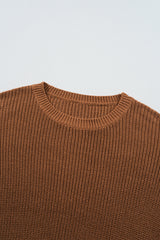 Chestnut Beaded Drop Shoulder Round Neck Sweater Sweaters JT's Designer Fashion