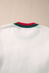 White Tinsel holly jolly Pattern Colorblock Edge Drop Shoulder Plus Size Sweater Plus Size Sweaters & Cardigans JT's Designer Fashion