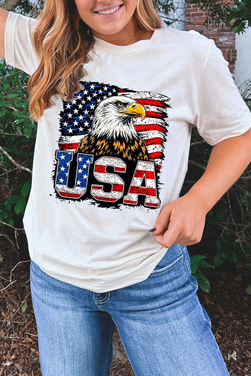 White USA Flag Eagle Graphic 4th July T Shirt Graphic Tees JT's Designer Fashion