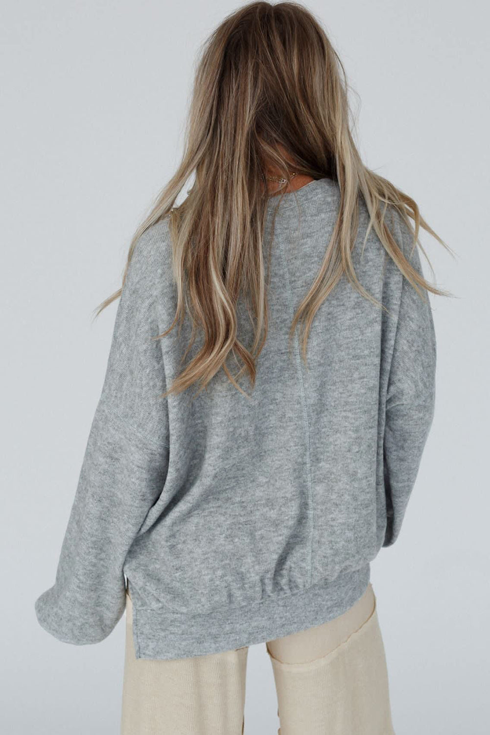 Medium Grey Side Split Drop Shoulder Oversized Top Long Sleeve Tops JT's Designer Fashion