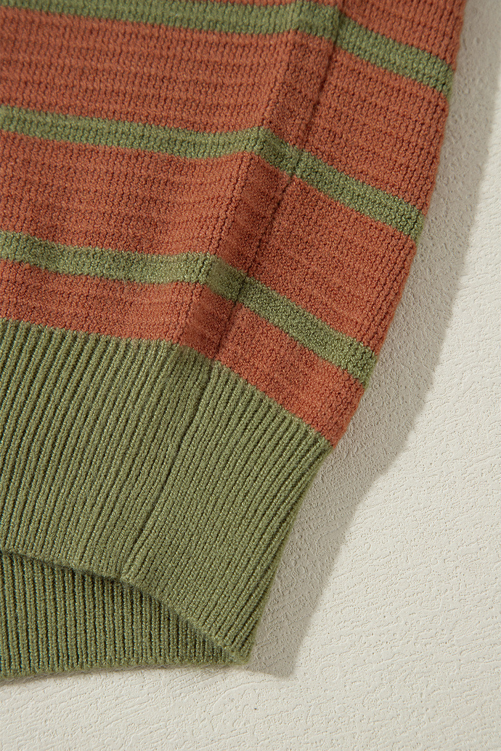 Brown Stripe Trimmed Round Neck Drop Shoulder Loose Sweater Sweaters JT's Designer Fashion
