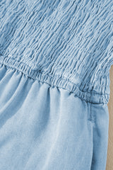 Beau Blue Spaghetti Strap Smocked Denim Romper Jumpsuits & Rompers JT's Designer Fashion