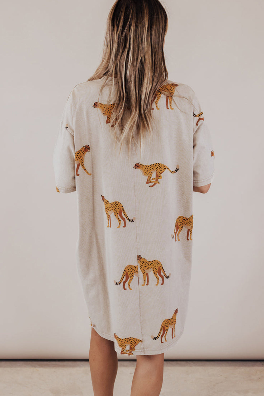 Apricot Plus Size Cheetah Print Side Pockets T Shirt Mini Dress Plus Size Mini Dresses JT's Designer Fashion