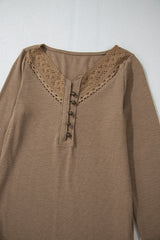 Chestnut Anglaise Broider Ribbed Long Sleeve Top Long Sleeve Tops JT's Designer Fashion