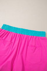 Rose Red Contrast Trim Cap Sleeve Tee Shorts Set Short Sets JT's Designer Fashion