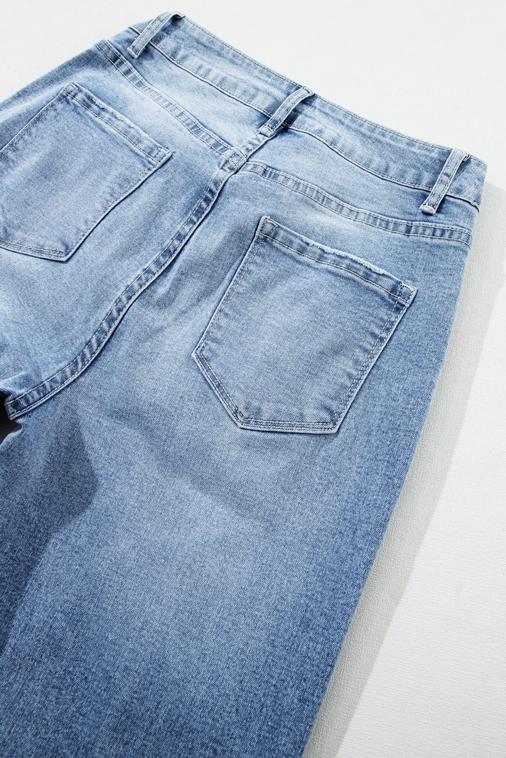Light Blue High Rise Distressed Straight Leg Jeans Jeans JT's Designer Fashion