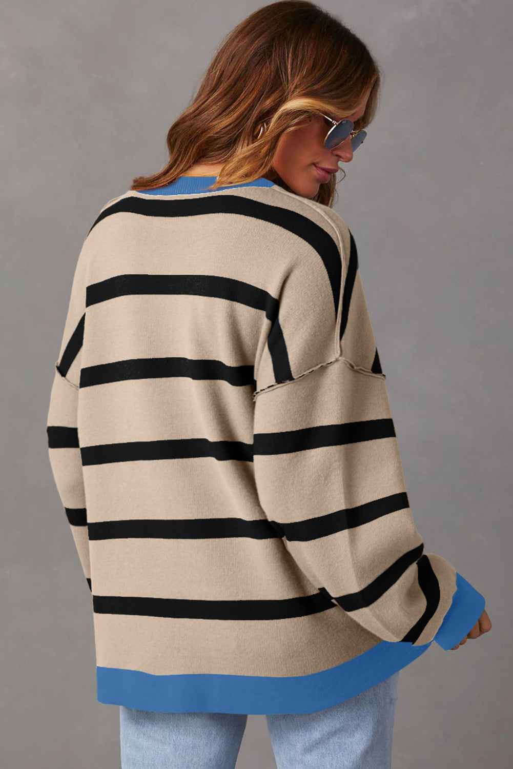 White Colorblock Drop Shoulder Buttoned Loose Cardigan Cardigans JT's Designer Fashion