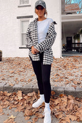 Black Plaid Print Chest Pockets Buttoned Tunic Shacket Plaid Shackets JT's Designer Fashion