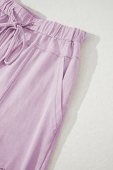 Pink Mineral Wash Exposed Seam Drawstring High Waist Wide Leg Cargo Pants Casual Shorts JT's Designer Fashion