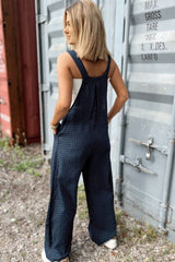 Sail Blue Plaid Print Buttoned Pocketed High Waist Overall Jumpsuits & Rompers JT's Designer Fashion
