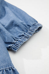 Dusk Blue Tied Front Bubble Sleeve Peplum Denim Shirt Blouses & Shirts JT's Designer Fashion