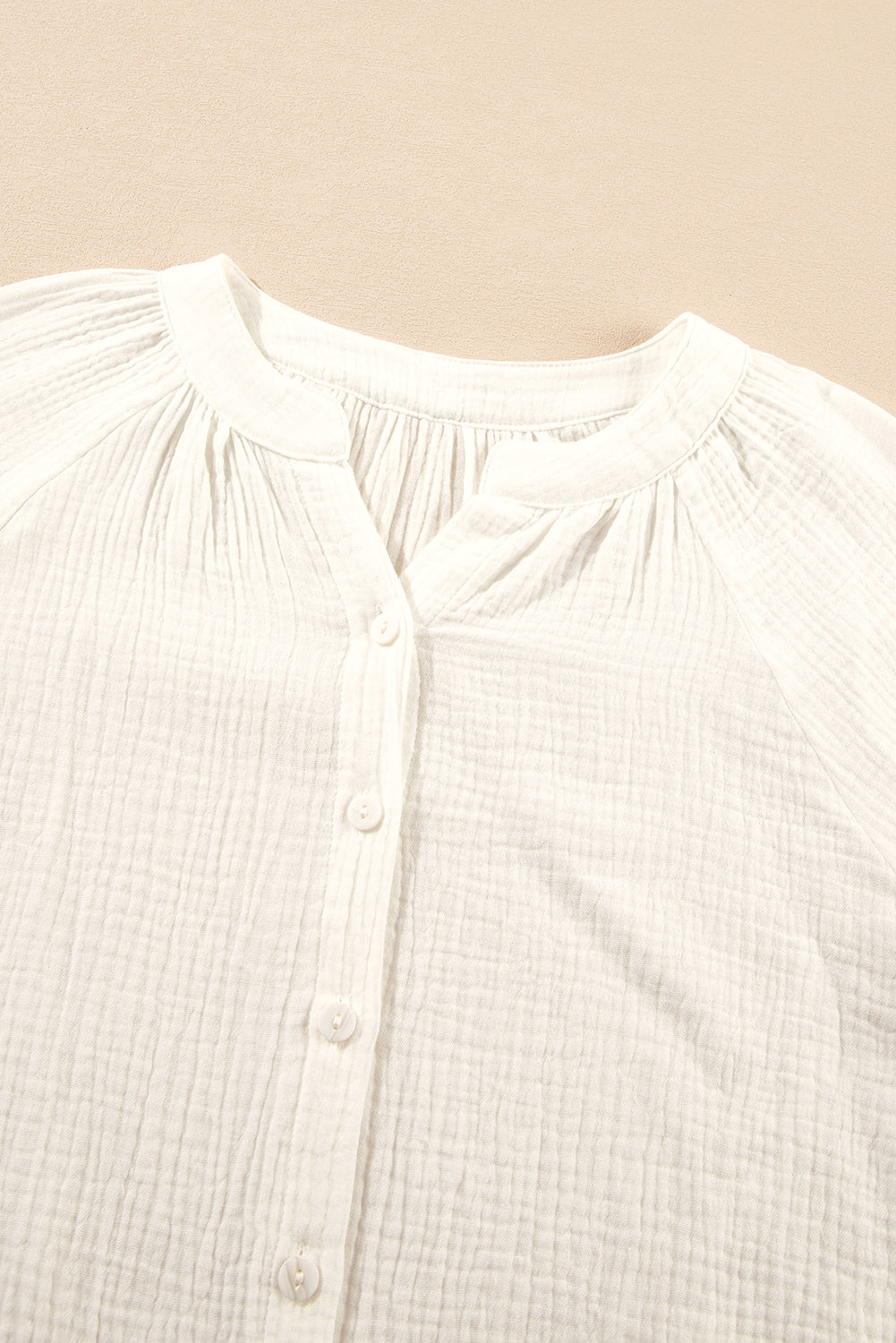White Embroidered Textured Buttoned Crew Neck Shirt Blouses & Shirts JT's Designer Fashion