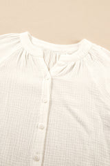 White Embroidered Textured Buttoned Crew Neck Shirt Blouses & Shirts JT's Designer Fashion