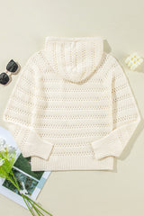 White Pointelle Knit Raglan Sleeve Hooded Sweater Sweaters JT's Designer Fashion