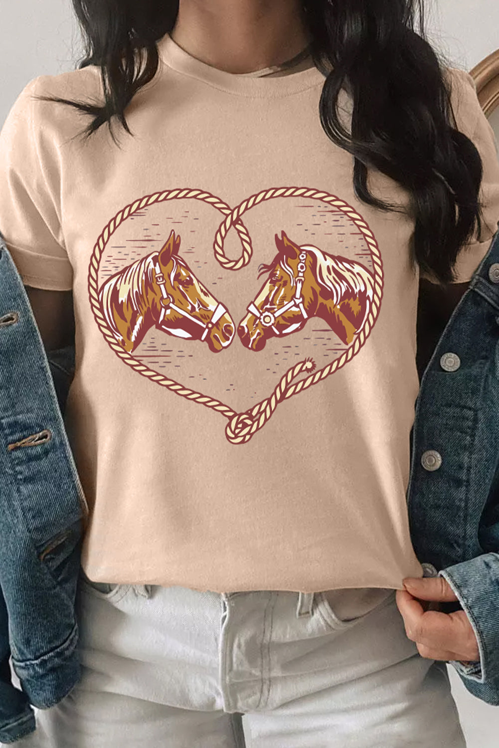 Khaki Rodeo Horse Graphic Western Cowgirl Fashion T Shirt Graphic Tees JT's Designer Fashion