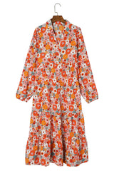 Multicolor Boho Floral Collared Long Sleeve Ruffled Dress Floral Dresses JT's Designer Fashion
