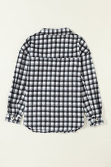 Black Plaid Print Chest Pockets Buttoned Tunic Shacket Plaid Shackets JT's Designer Fashion