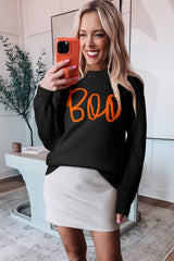 Black Boo Knitted Pattern Ribbed Edge Drop Shoulder Sweater Sweaters JT's Designer Fashion