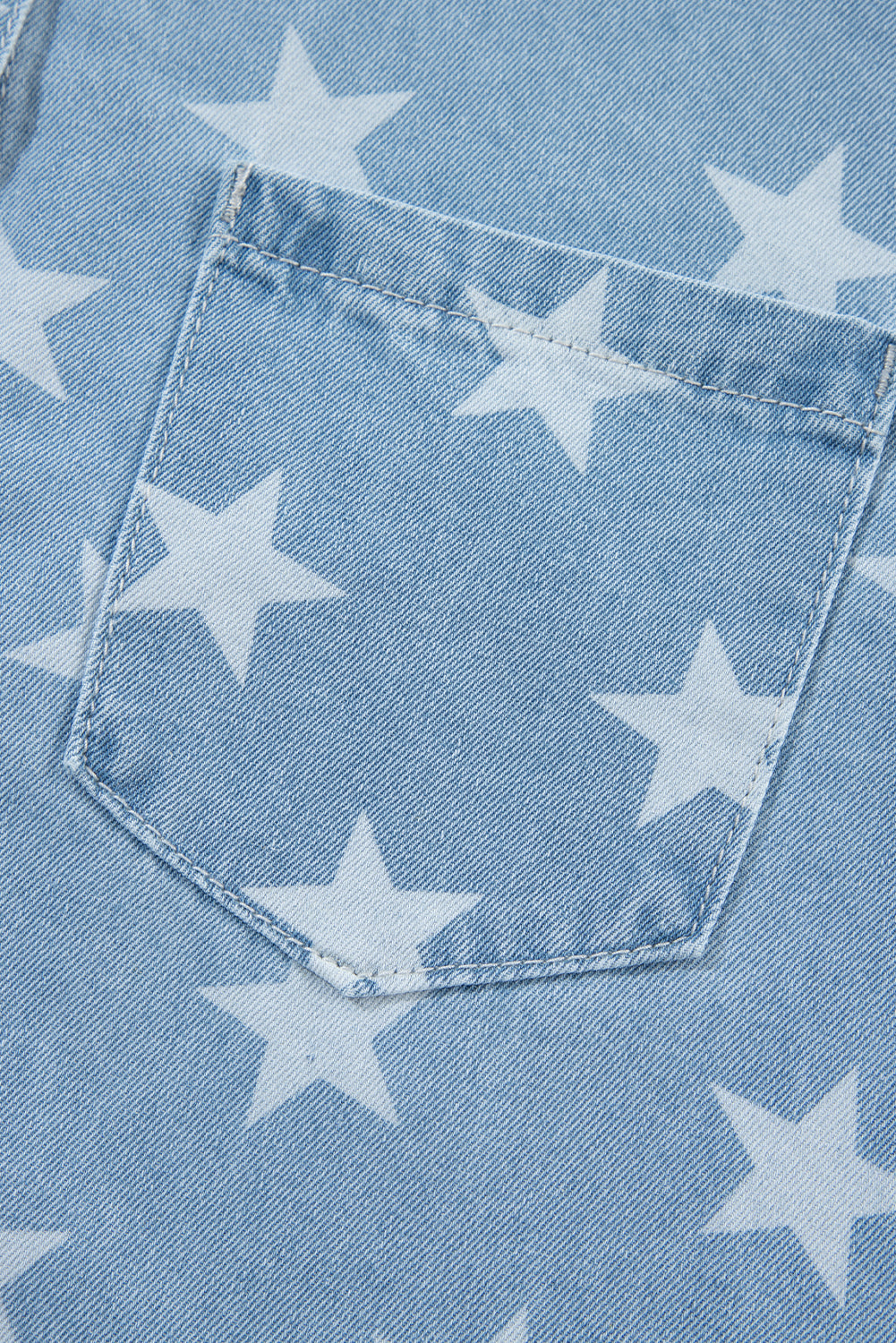 Sky Blue Star Print Light Wash Raw Hem Denim Jacket Denim Jackets JT's Designer Fashion