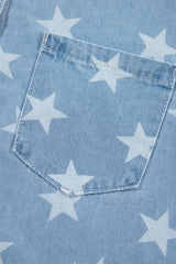 Sky Blue Star Print Light Wash Raw Hem Denim Jacket Denim Jackets JT's Designer Fashion