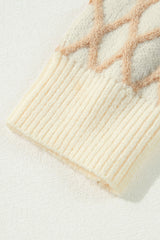 Oatmeal Diamond Knit Drop Shoulder Loose Sweater Sweaters JT's Designer Fashion
