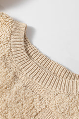 Parchment Checkered Sherpa Crew Neck Loose Sweater Sweaters JT's Designer Fashion