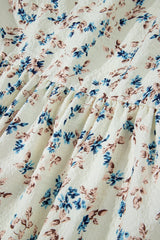 Beige Floral Puff Short Sleeve Empire Waist Mini Dress Floral Dresses JT's Designer Fashion
