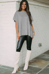 Gray Short Sleeve Side Slit Oversized Sweater Sweaters & Cardigans JT's Designer Fashion