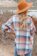 Pink Black/Pink Plaid Flap Pockets Shacket Plaid Shackets JT's Designer Fashion