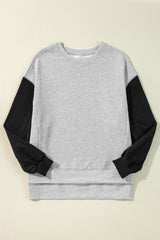 Gray Two Tone Patchwork Drop Shoulder Pullover Sweatshirt Sweatshirts & Hoodies JT's Designer Fashion