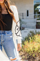 Beige Flower Embroidered Drop Shoulder Open Front Duster Cardigan Cardigans JT's Designer Fashion