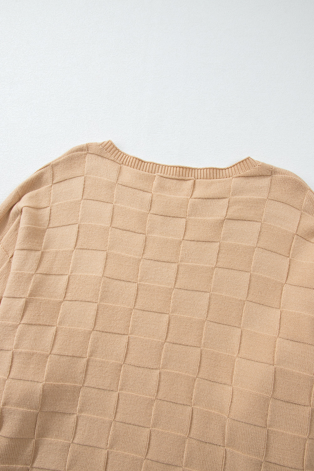 Light French Beige Solid Checkered Textured Knit Plus Size Sweater Plus Size Sweaters & Cardigans JT's Designer Fashion