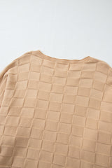 Light French Beige Solid Checkered Textured Knit Plus Size Sweater Plus Size Sweaters & Cardigans JT's Designer Fashion