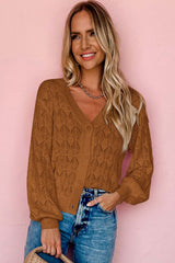 Brown Lightweight Buttoned Front Crochet Cardigan Cardigans JT's Designer Fashion