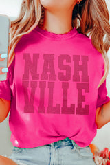 Rose Red NASHVILLE Rhinestone Crew Neck Graphic Tee Graphic Tees JT's Designer Fashion