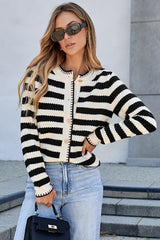 Black Stripe Chic Golden Button Cardigan Sweater Cardigans JT's Designer Fashion