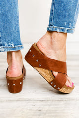 Chestnut Toe Ring Cross Cutout Studded Wedge Slippers Slippers JT's Designer Fashion