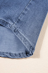 Light Blue Denim Cuffed Sleeve Tee Elastic Shorts Set Short Sets JT's Designer Fashion