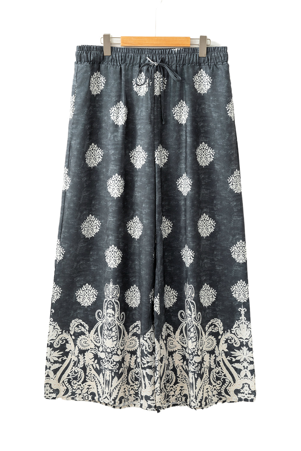 Black Plus Size Geometric Ethnic Print Drawstring Wide Leg Pants Plus Size Bottoms JT's Designer Fashion