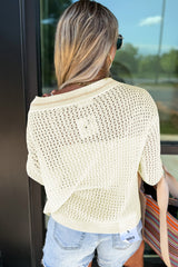 White BEACH Hollow Out Knitted Lightweight Dolman Sweater Sweaters JT's Designer Fashion