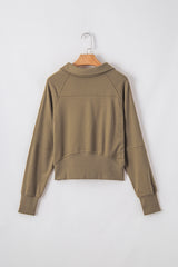 Brown Quarter Zip Stand Neck Kangaroo Pocket Sweatshirt Sweatshirts & Hoodies JT's Designer Fashion