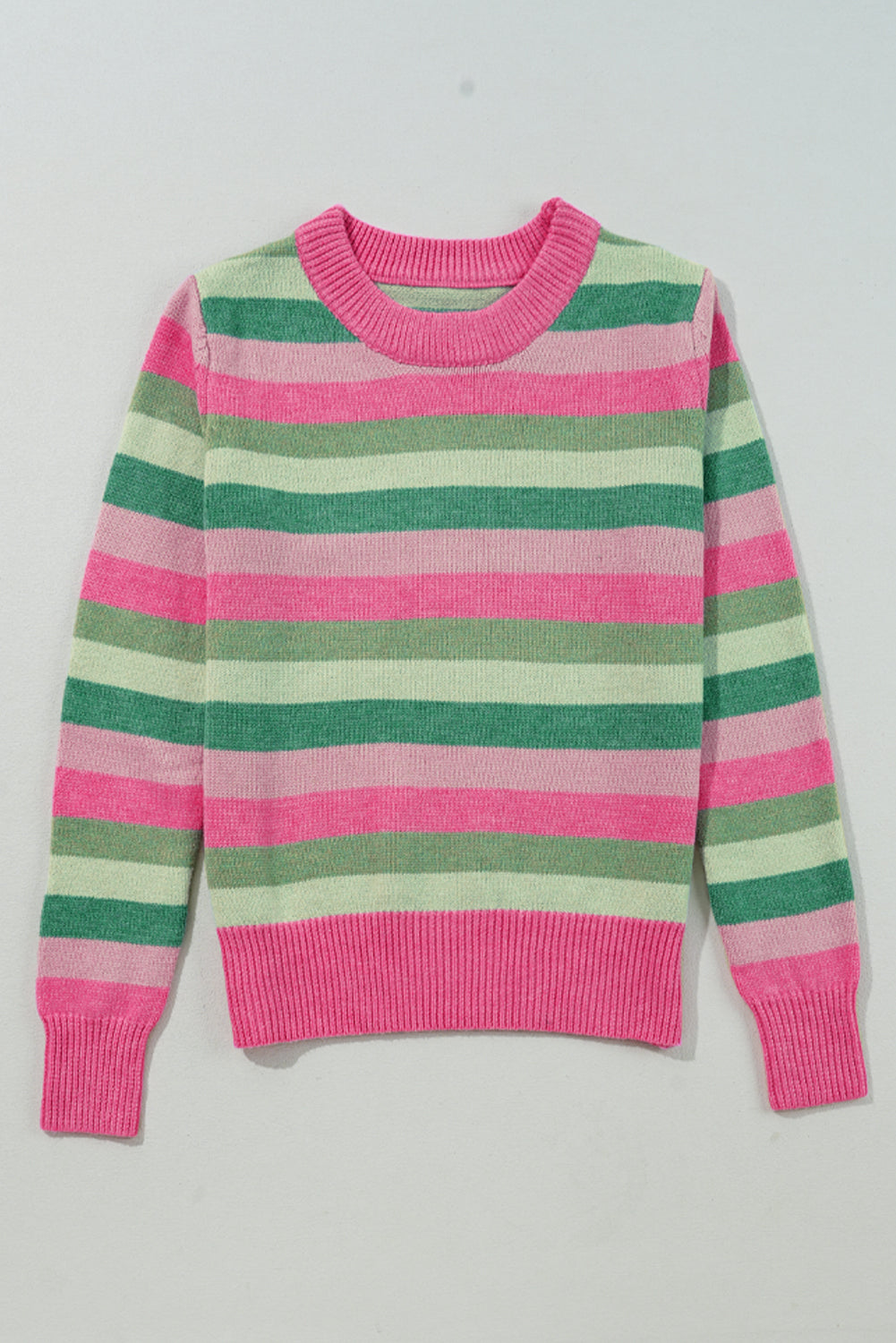 Green Color Block Ribbed Edge Round Neck Sweater Sweaters JT's Designer Fashion