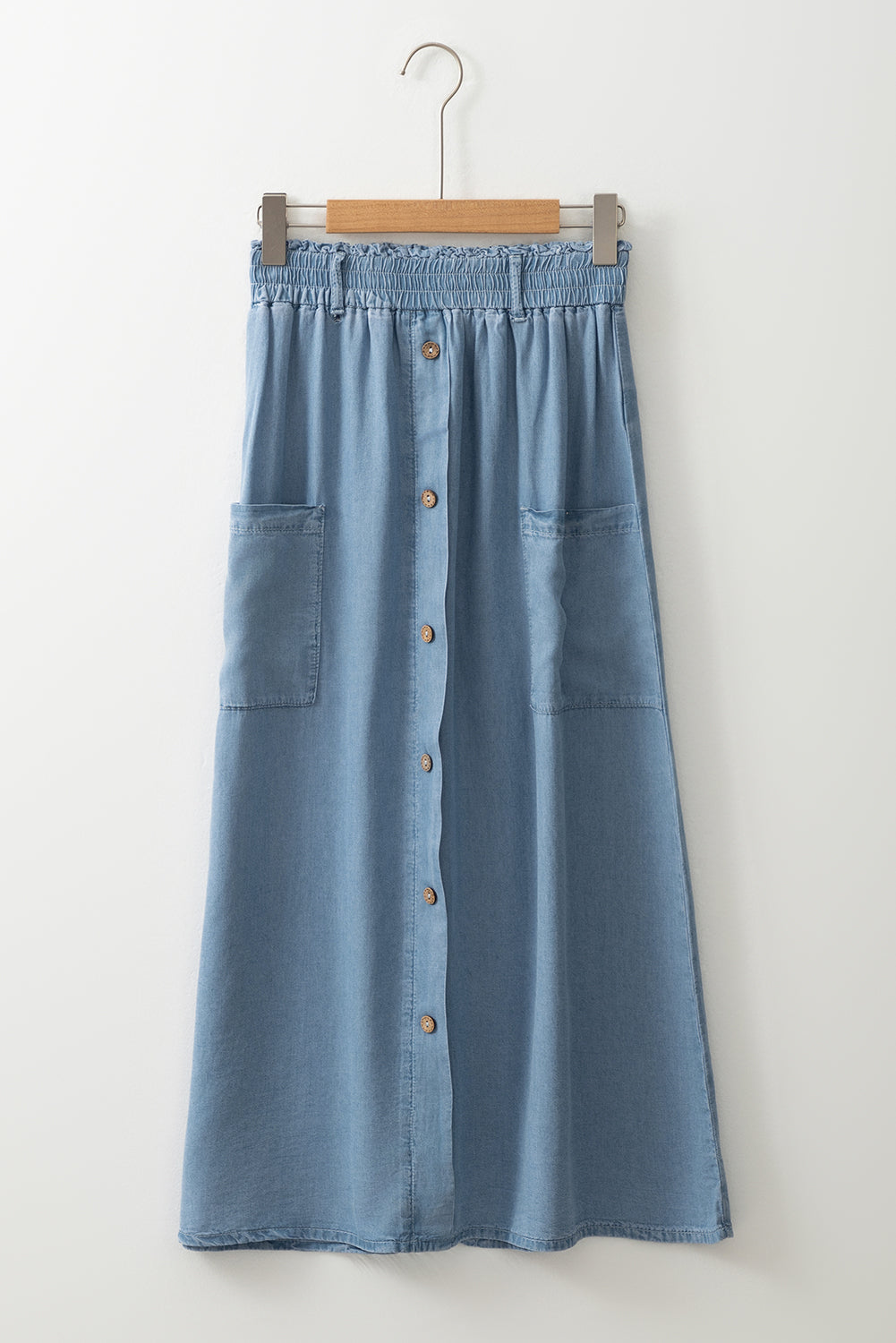 Beau Blue Buttoned Front High Waist Side Pockets Denim Maxi Skirt Skirts & Petticoat JT's Designer Fashion