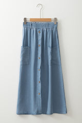 Beau Blue Buttoned Front High Waist Side Pockets Denim Maxi Skirt Skirts & Petticoat JT's Designer Fashion