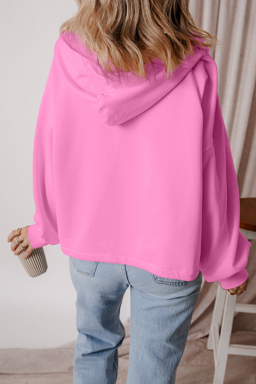 Bonbon Fleece Lined Half Zipper Kangaroo Pockets Loose Hoodie Sweatshirts & Hoodies JT's Designer Fashion