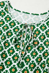Green Geometric Floral Print Half Sleeve Plus Size Maxi Dress Plus Size Maxi Dresses JT's Designer Fashion