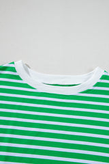 Dark Green Striped Cap Sleeve Tee and Shorts Set Short Sets JT's Designer Fashion