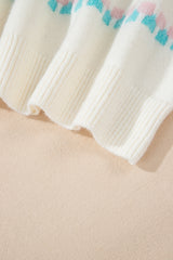 White Striped Christmas Tree Ribbed Trim Drop Shoulder Sweater Sweaters JT's Designer Fashion