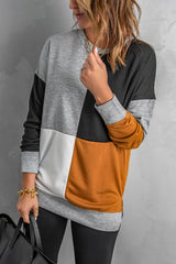 Color Block Round Neck Long Sleeves Pullover Sweatshirt Sweatshirts & Hoodies JT's Designer Fashion