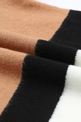 Brown Color Block Striped Ribbed Knit Sweater Sweaters JT's Designer Fashion